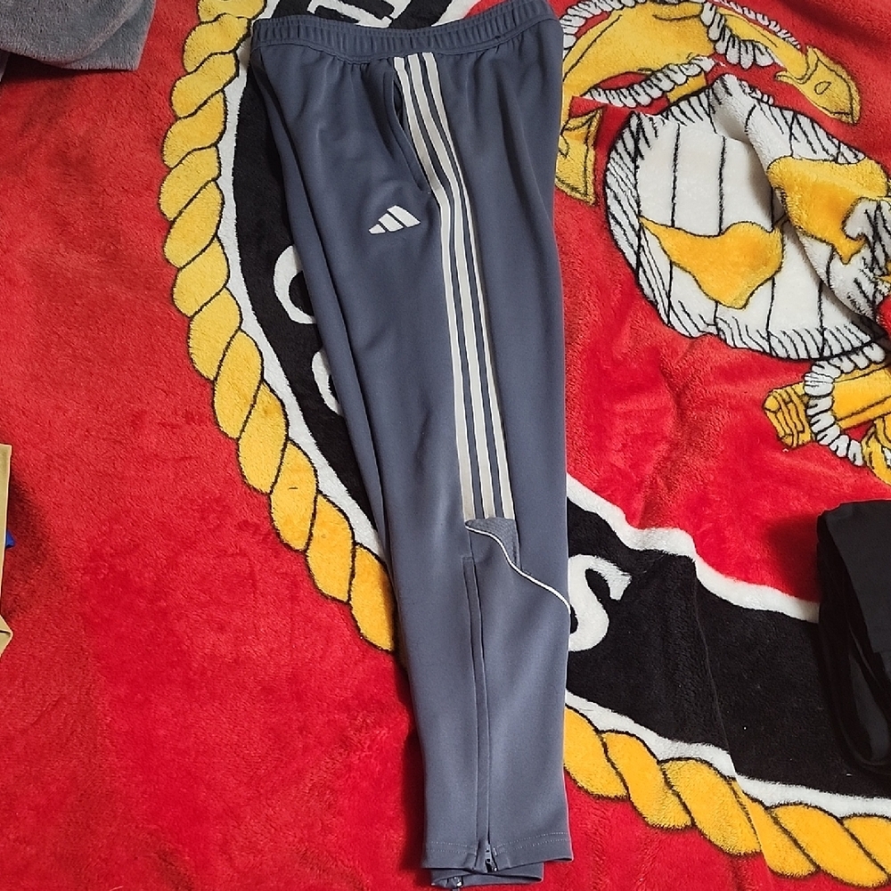 Adidas Gray Track Pants with Stripes
